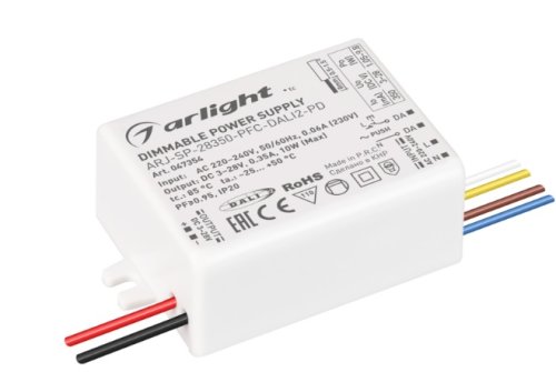 Блок питания для светодиодной ленты Arlight 12В ARJ-SP-28350-PFC-DALI2-PD (10W, 3-28V, 350mA) IP20 картинка 